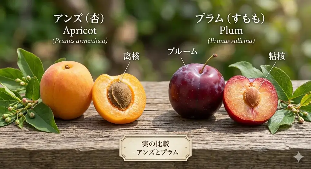 アンズとプラムの実比較