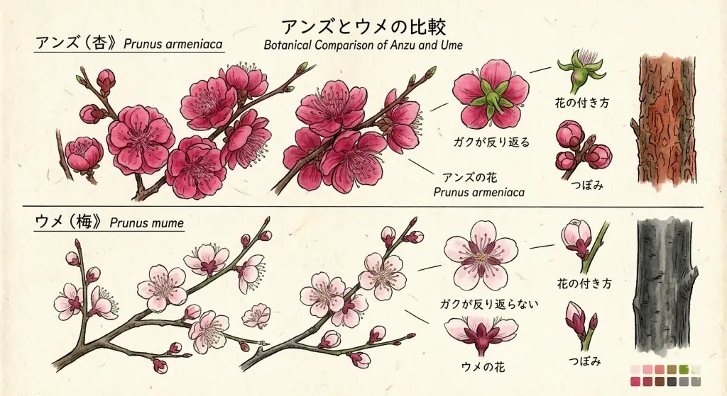 アンズとウメの比較図